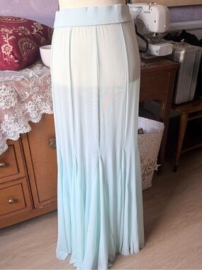 Free People Light Mint Ombre Maxi Skirt with full length white slip